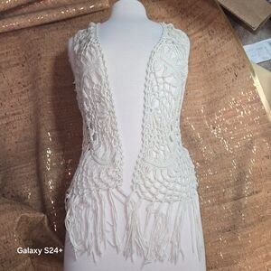 Garage Cream Crochet Fringe Vest